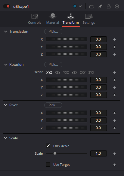 uShape Transform: Translation, Rotation, Pivot, Scale and Use Target
