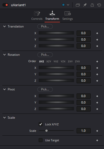uVariant Transform: Translation, Rotation, Pivot, Scale and Use Target