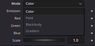 uVolume Emission Mode menu: Color, Field, Blackbody and Gradient
