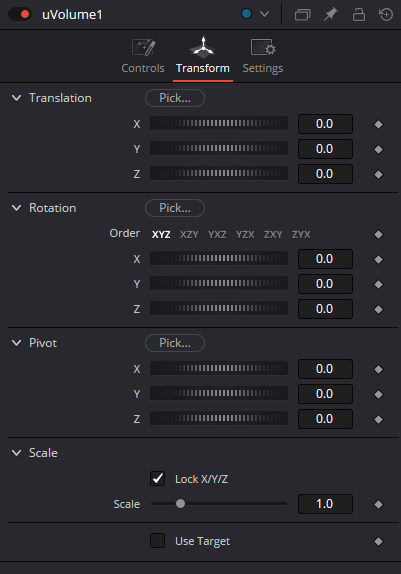uVolume Transform: Translation, Rotation, Pivot, Scale and Use Target