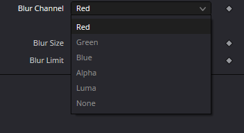 VariBlur Blur Channel menu: Red, Green, Blue, Alpha, Luma и None