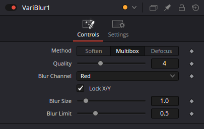 VariBlur Controls: Method, Quality, Blur Channel, Lock X/Y, Blur Size и Blur Limit
