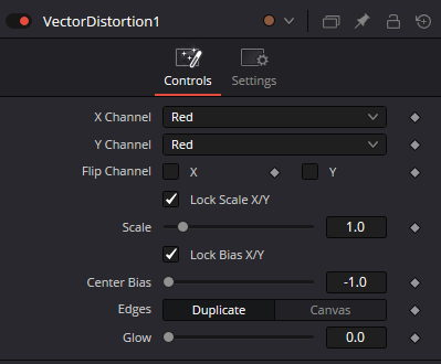 VectorDistortion Controls: X/Y Channel, Flip Channel, Scale, Center Bias, Edges и Glow