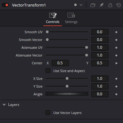 VectorTransform Controls: Smooth UV, Smooth Vector, Attenuate UV, Attenuate Vector, Center, X/Y Size, Angle и Layers