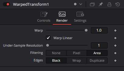 WarpedTransform — вкладка Render: Warp, Warp Linear, Under-Sample Resolution, Filtering и Edges