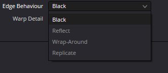 Warper Edge Behaviour menu: Black, Reflect, Wrap-Around and Replicate