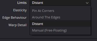 Warper Limits menu: Pin At Corners, Around The Edges, Distant and Manual
