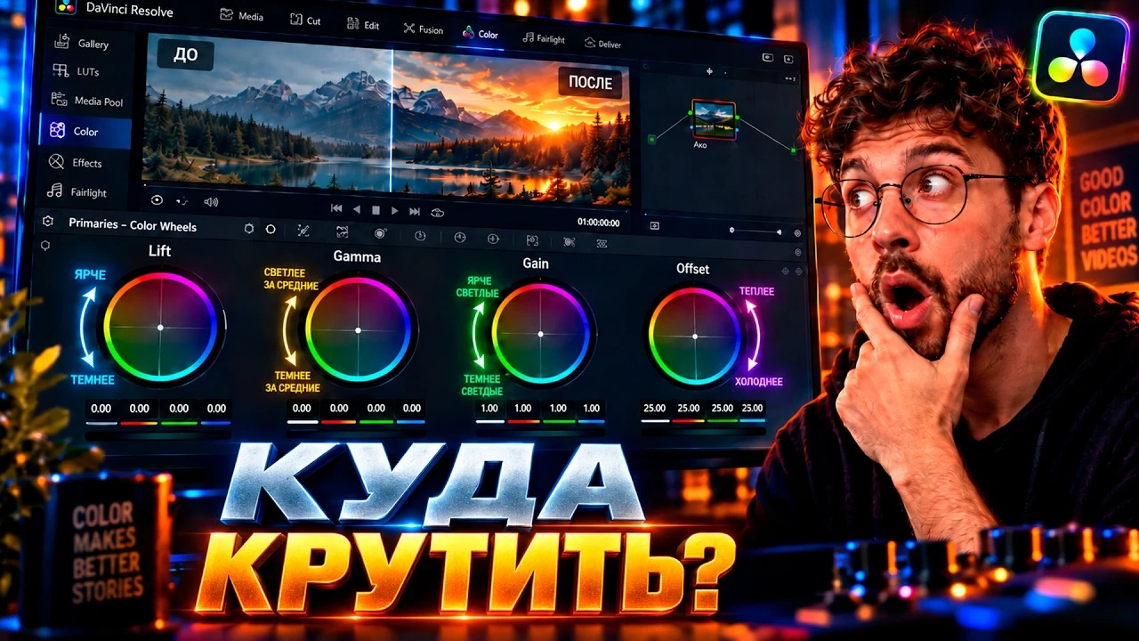 Куда крутить колёса в DaVinci Resolve 20? | Основы цветокоррекции в DaVinci Resolve!