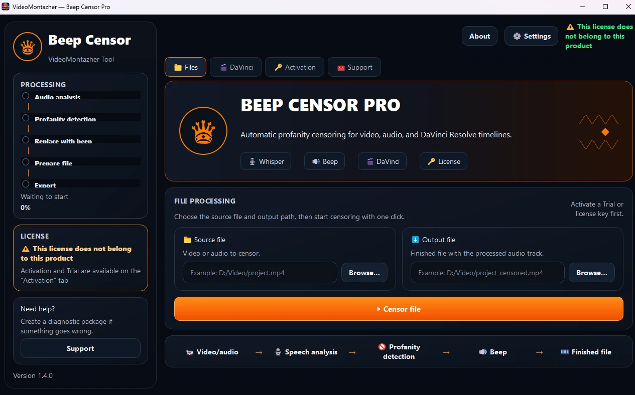 Censor Script application interface