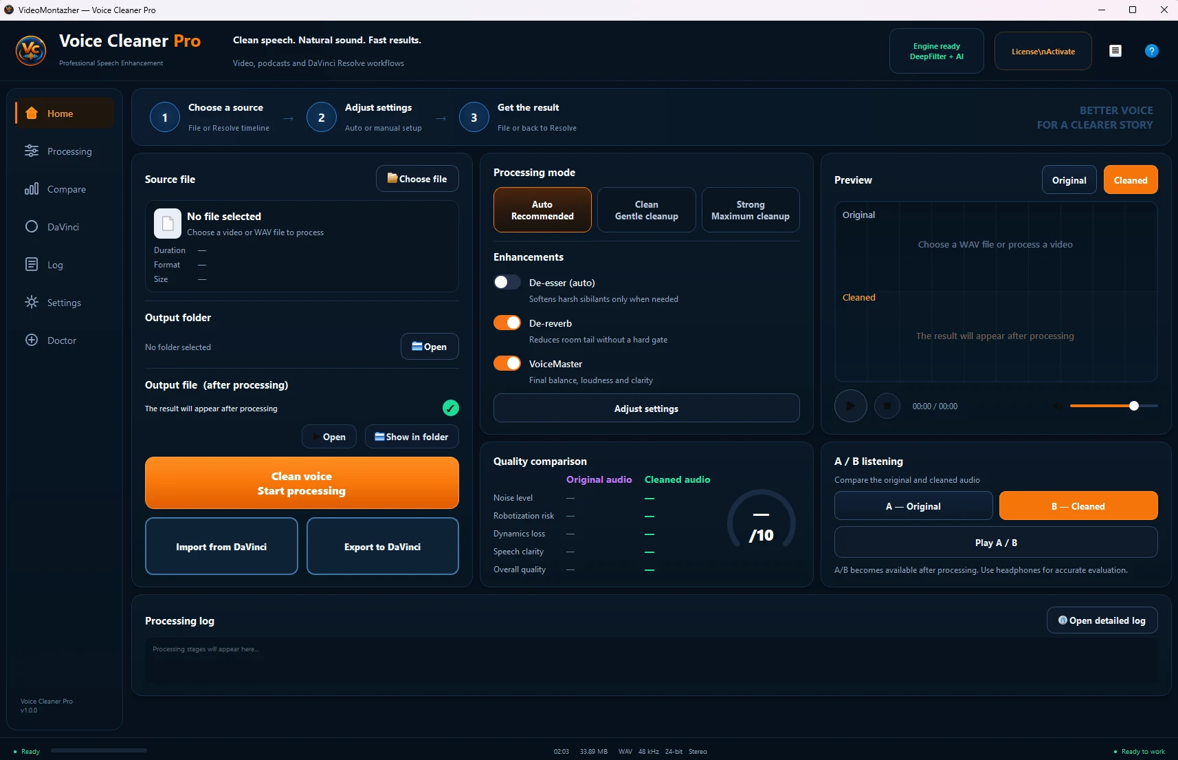 Voice Cleaner Pro application interface