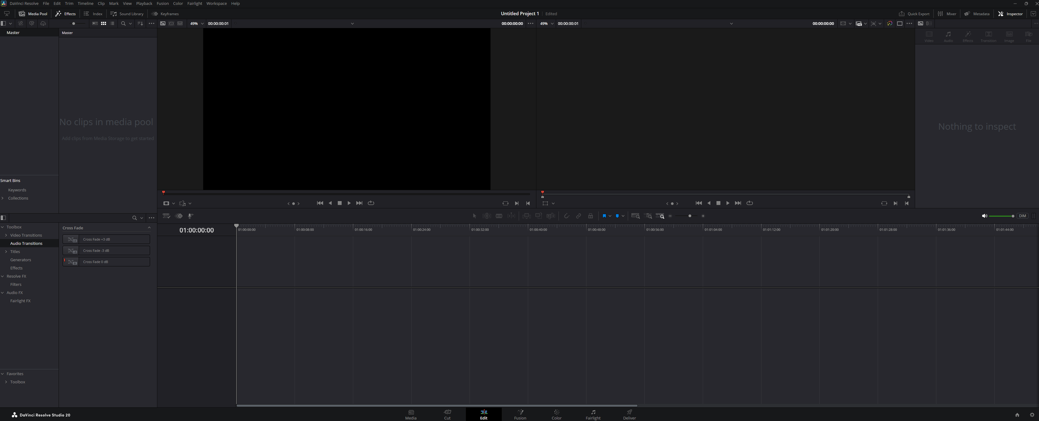 Интерфейс DaVinci Resolve 20 с основными вкладками