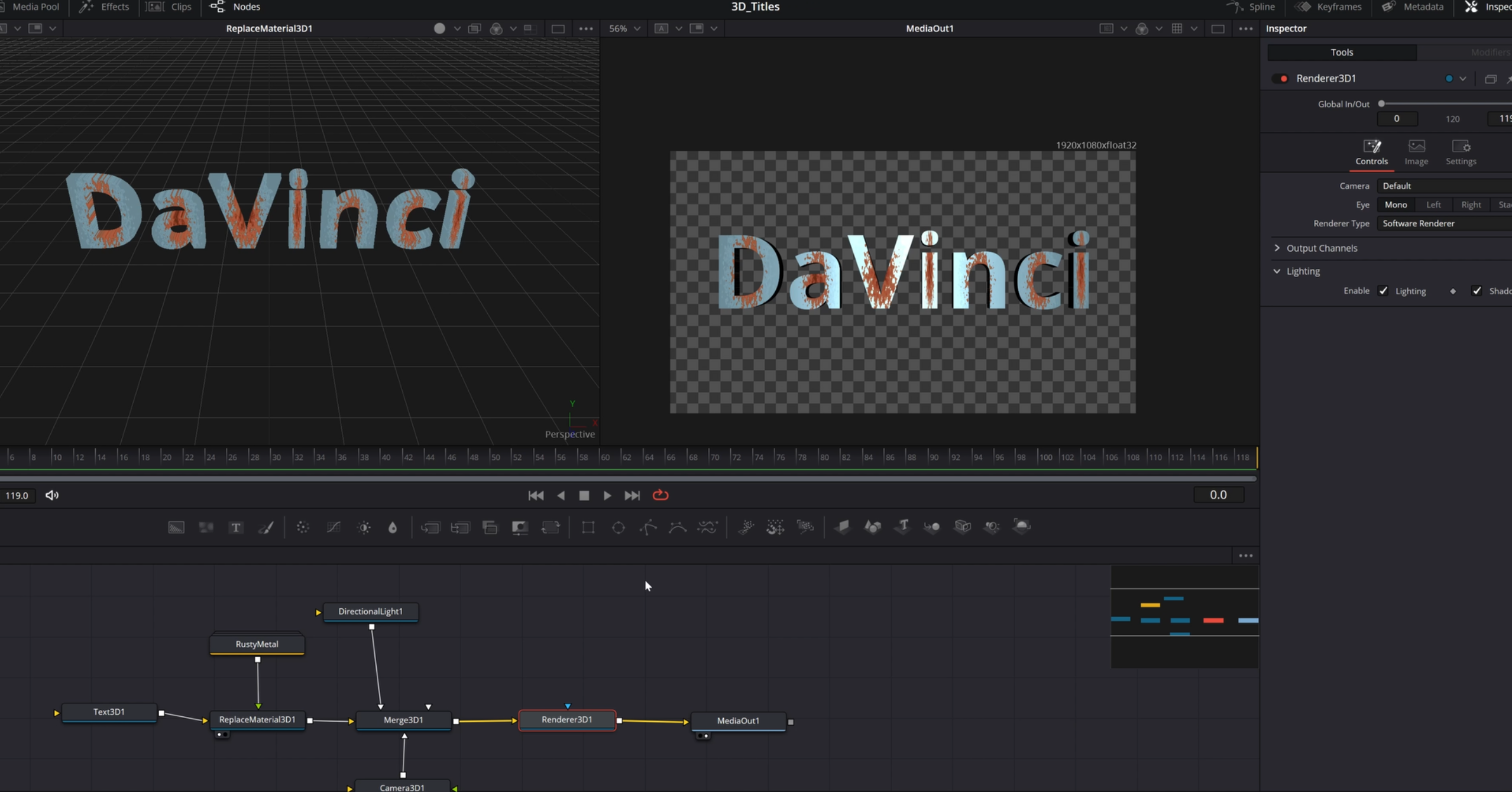Renderer 3D: включаем Lighting и настраиваем сцену