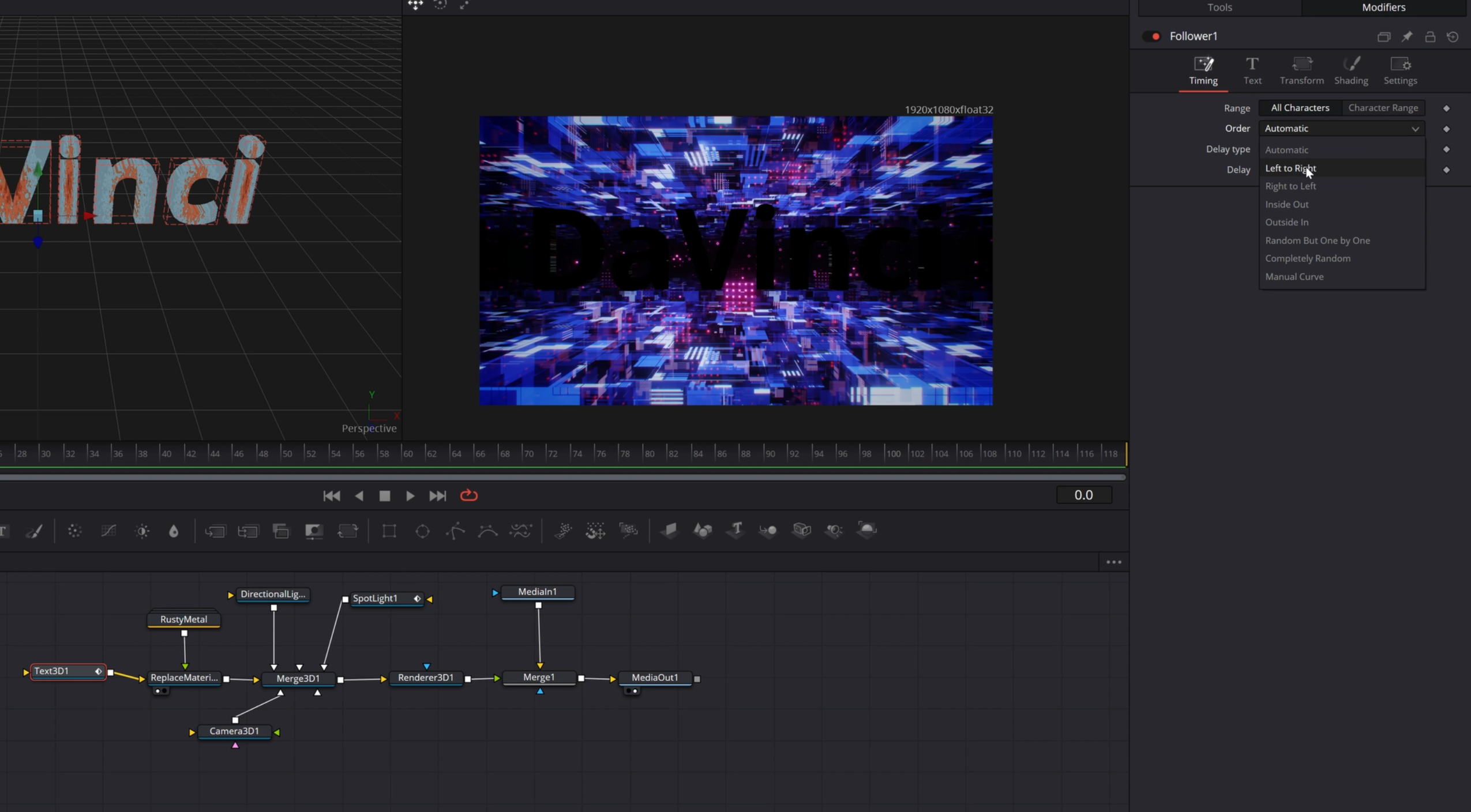 Text 3D Follower: порядок и Rotation Y